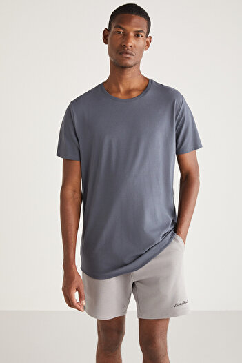 GRIMELANGE Greg Men's - Flexible Cotton and Lycra Dark Gray Slim Fit T-shirt