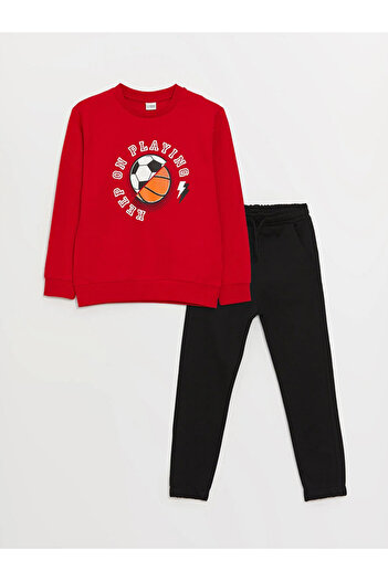 LC Waikiki LCW Kids Crew Neck Printed Long Sleeve Boy's Sweatshirt and Sweatpants