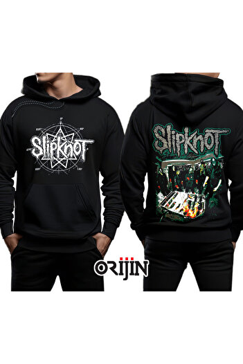 Orijin Tekstil Φούτερ με μαύρη κουκούλα με στάμπα Slipknot μπροστά και πίσω