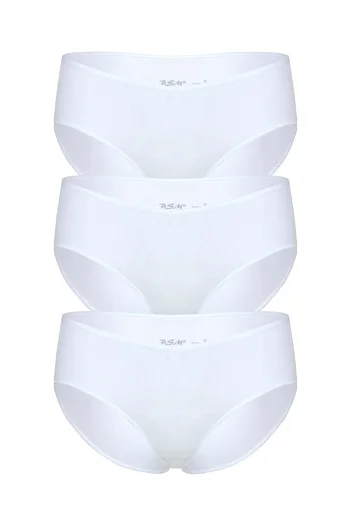 BSM 3-Piece Women's White Modal Cotton High Quality Natural Panty Batocom High Waist Briefs