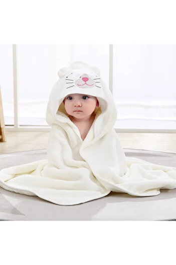 i lin baby %100 Pamuk Bebek Kundak Havlusu, Nakışlı Bebek Havlusu, Bebek Havlusu 75x75cm
