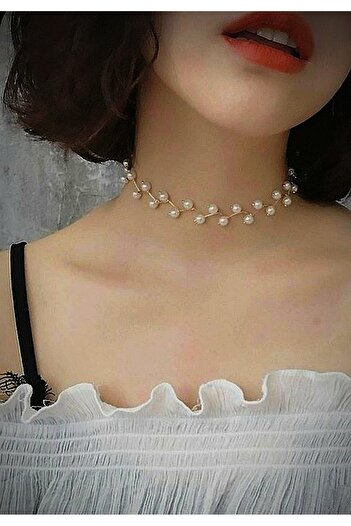 hbtasarim Choker tasma kolye incili kolye
