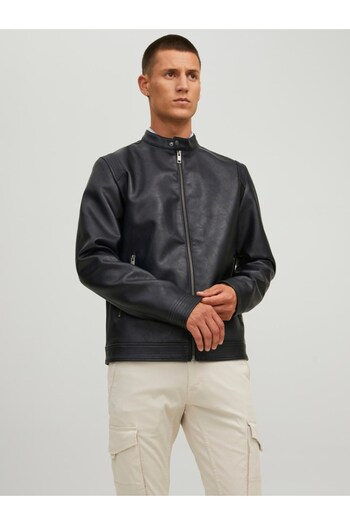 Jack & Jones jack jones Mens Faux Leather Jacket 12223141 Black