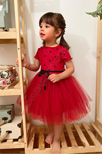 penu baby kids Red Polka Dot Detailed Short Sleeve Baby Girl Dress