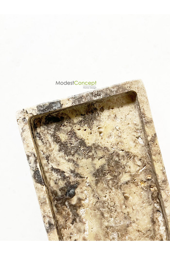 Modestmar Doğal Rustik Traverten Mermer Tepsi, Banyo Düzenleyici, Sunum Tabağı, Organizer 15x30cm