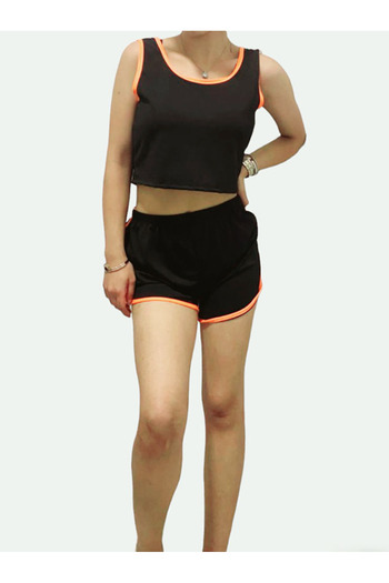 AŞAR MODA TEKSTİL Women's Black Highlighter Crop Top and Shorts Nightgown Suit Blouse