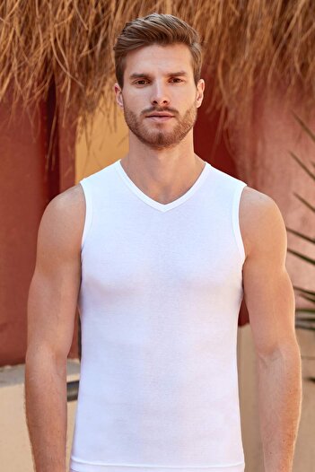 Berrak Cotton New Sleeve V-Neck White Men's Undershirt 2 Pack