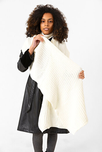MARBERRY Ecru Knitted Thick Women's Shawl - 45X210 cm