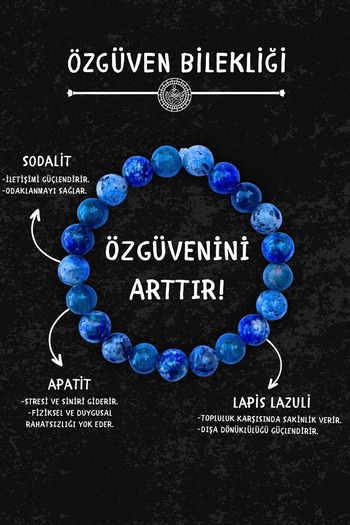 Chi Zen Özgüven Doğal Taş Tılsım Bilekliği Düz 8mm (Apatit, Lapis Lazuli, Sodalit Taşı) Chi-Zen Bileklik