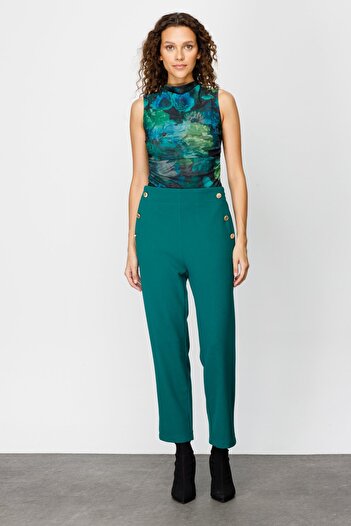 Ekol Ornamental Buttoned Trousers with Elastic Waist