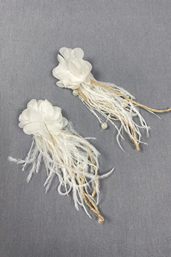 Hobigram White Laser Floral Straw Pearl Ostrich Feather Earrings – Bijoux Earrings, Stylish Design – Bijoux Cube