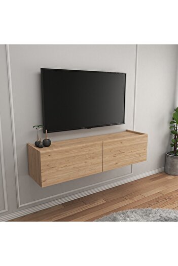 Egecan Mobilya Meşe 90 Cm Tv Ünitesi Tv Sehpası Duvar Rafı Kitaplık
