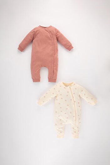 DeFacto Baby Girl Newborn Printed Combed Cotton 2-Piece Jumpsuit