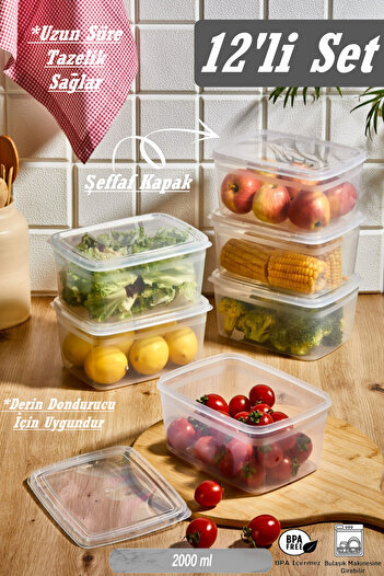 Bayev 12 Pieces Huge Transparent 2 LT Food and Pulses Storage Container Spice Tea Box