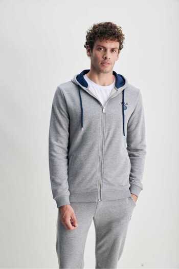 UCLA Gray Hooded and Zippered Printed Standard Fit Men's Sweatshirt
