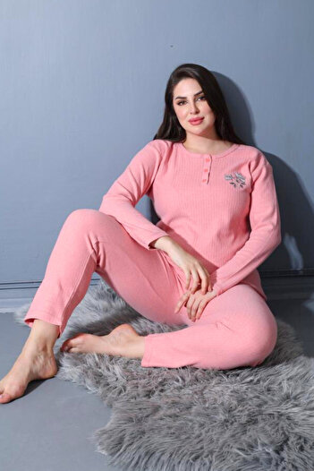 MEBA Wide Fit Winter Plus Size Powder Pink Mother Pajama Set