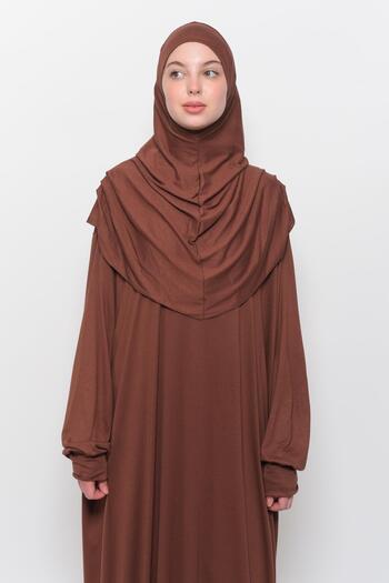 Altobeh Practical One-Piece Cotton Bat Sleeve Attachable Organic Prayer Dress with Headscarf Chocolate
