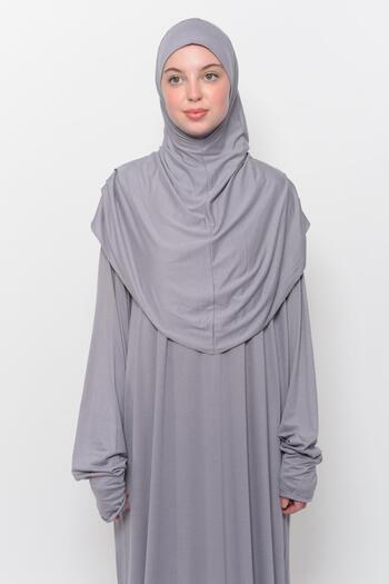 Altobeh Practical One-Piece Cotton Bat Sleeves Organic Prayer Dress with Detachable Headscarf Gray