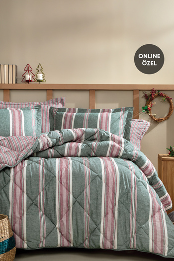 Yataş Chevron Single Yarn Dyed Sleeping Set - Green