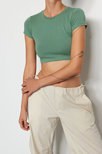 Edit by Trendyol Mint Crop Knitted T-Shirt TWOAW24TS00020