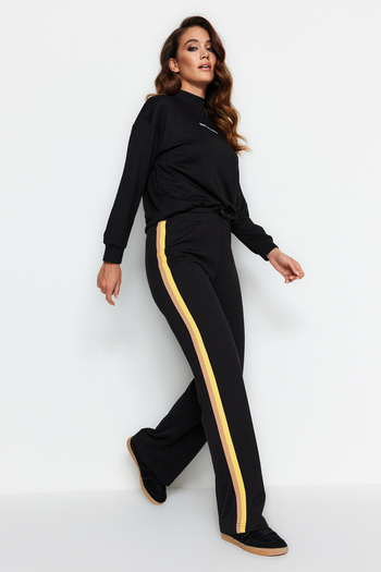 Trendyol Modest Μαύρο πλεκτό αθλητικό παντελόνι Color Blocked Ripe Λεπτομερές φαρδύ πόδι - TCTAW22EI0022
