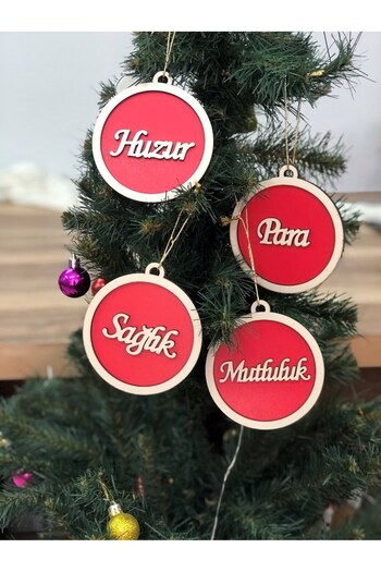 Masalsı Concept Luxury wood custom Christmas pine tree ornament happiness peace money health 4-piece set