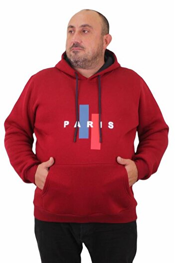 Starbattal Men's Plus Size Hooded Sweat Paris 23209 Claret Red