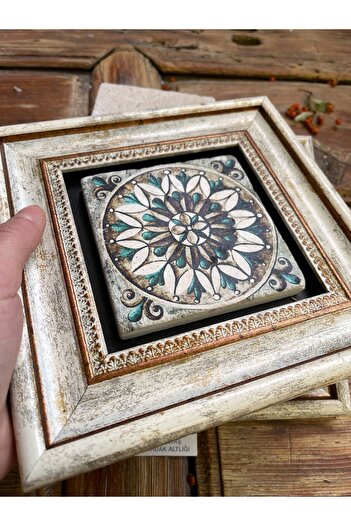 Oscar Stone Decor Çerçeveli Taş Duvar Dekoru 20 X 20 cm Çini Desen