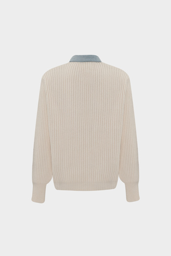 Açelya Okcu Thessaloniki Knitted Jeans Garnished Snap Detailed Wool Knitwear Cardigan