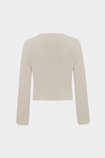Açelya Okcu Crew Neck Cut Out Button Detailed Slim Women's Knitwear Sweater