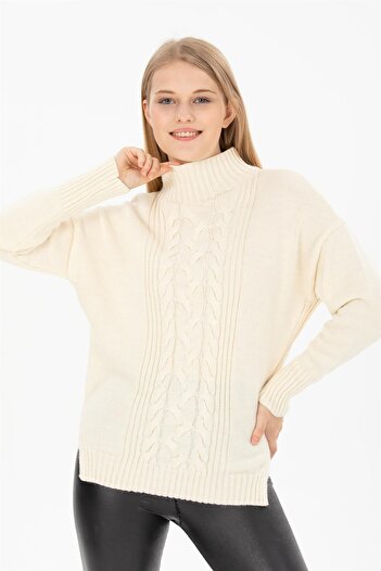 Ocean Hair Braid Cream Half Fisherman Sweater