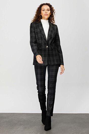 Ekol Women's Skinny Leg Patterned Trousers 4079 Black