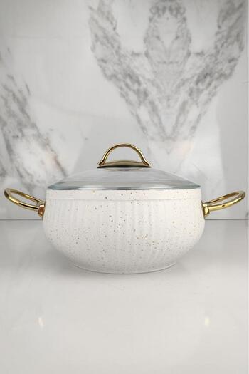 Lines Maya Granite Gold Handled Casserole Deep Pot 20 Cm White - 152.4.01.108