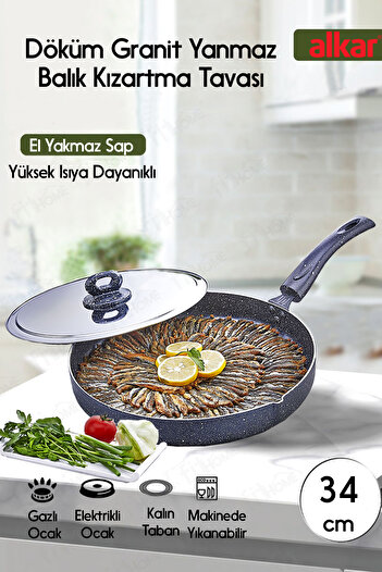 FİTHOME 34 CM Granite Casting Fireproof Non-Stick Fish Frying Pan