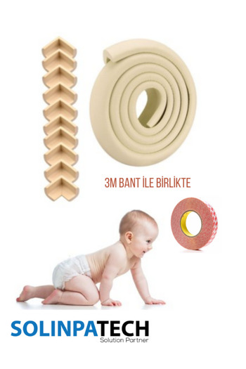 SolinpaTech 10 Corner 2m Edge Protector Set – Thick Rubber Baby Safety Tape Cream (3m Tape Gift)