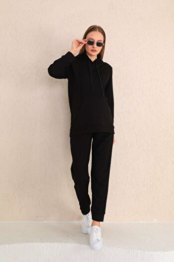 Miss Dünya Lissa Black Maternity and Maternity Hooded Sweatshirt Tracksuit Set