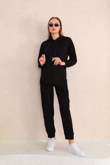 Miss Dünya Lissa Black Maternity and Maternity Hooded Sweatshirt Tracksuit Set