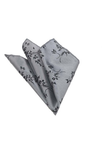 Exve Exclusive Gray Floral Jacquard Collar Pocket Handkerchief