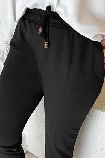 InStyle Lycra Double Fabric Trousers with Elastic Waist - Black