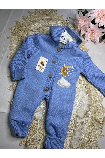 Özka AY DESENLİ KIŞLIK KALIN TRİKO İÇİ YÜN BEBEK TULUMU