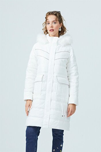Moodbasic Mb18.62 Taşlı Baskılı Mont - Beyaz