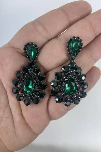 Hobigram Green Drop Model Big Small Stone Henna Wedding Engagement Earring – Bijoux Earring, Stylish Design – Bijoux Earring