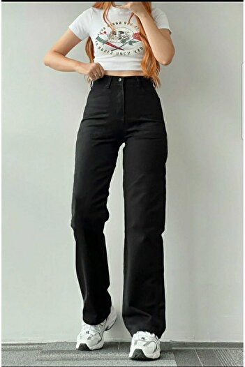 Trn JNS Black High Waist Casual Women's Tube Leg Denim Palazzo Trousers