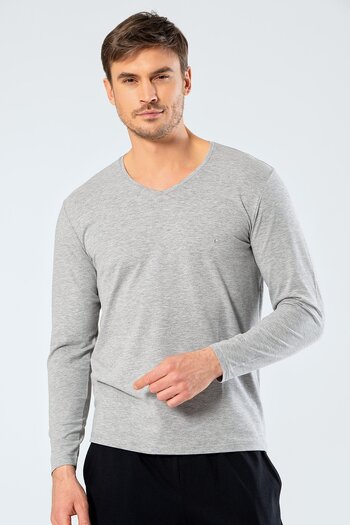 Cacharel 1334 Gray Men's Gray V-Neck Long Sleeve Sweatshirt