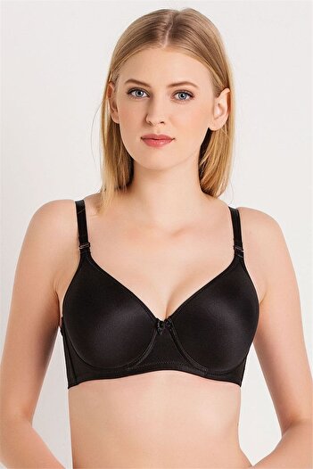 Magic Form 5738 Women's Black Plain Fabric, Thin Sponge, Full Cup Cup Bra