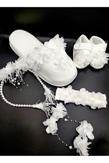 ALAZ TASARIM HOBİ Maternity Slippers and Crown Baby Bandana and Booties Set