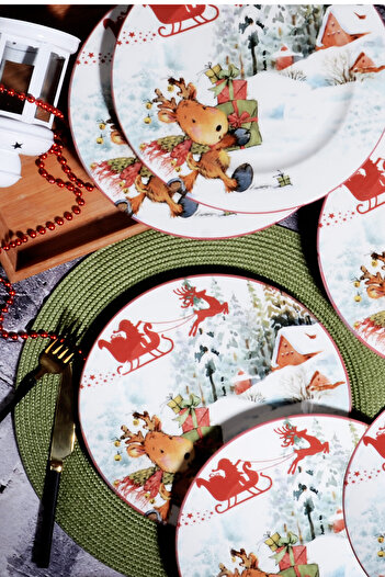 Porselen Diyarı New Year's Pattern Special Design 6-Piece Sled Gift Digital Printing Serving Plate 26 Cm