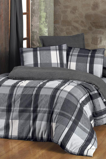 Sarev Markis Gray Single 100% Cotton Flannel Duvet Cover Set