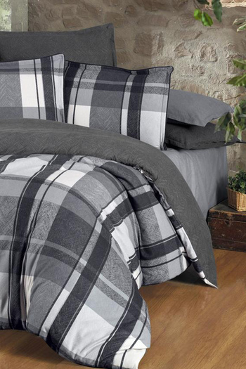 Sarev Markis Gray Single 100% Cotton Flannel Duvet Cover Set