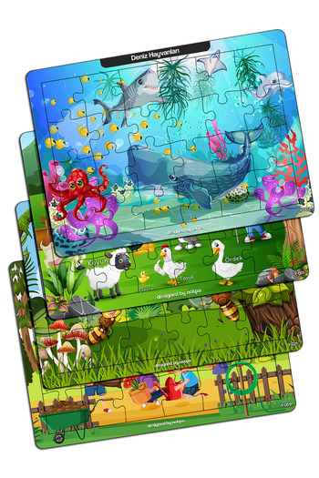 kutuTR Notpa Çocuklar I?çin 24 Parça Eğitici Ve Öğretici Ahşap Renkli Puzzle 4lü Set 1